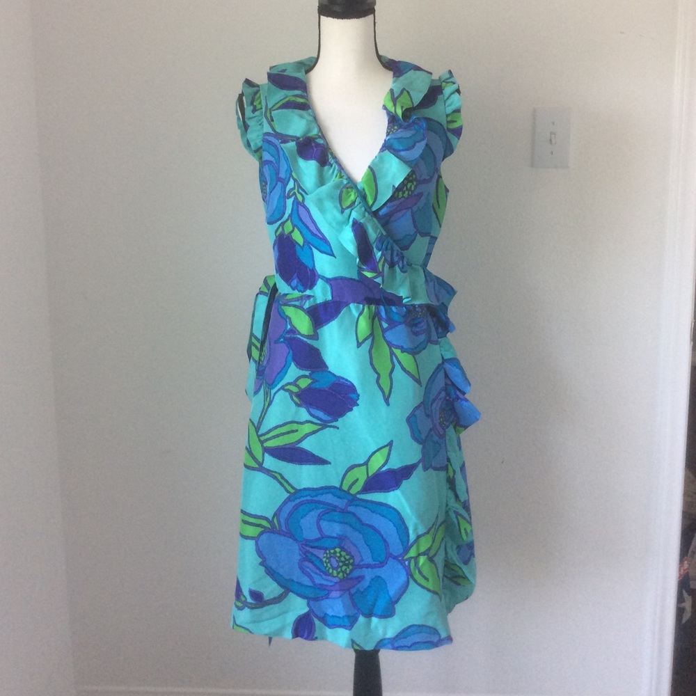 Kate Spade Turquoise Floral Wrap Dress / Size 8 - Picture 2 of 12